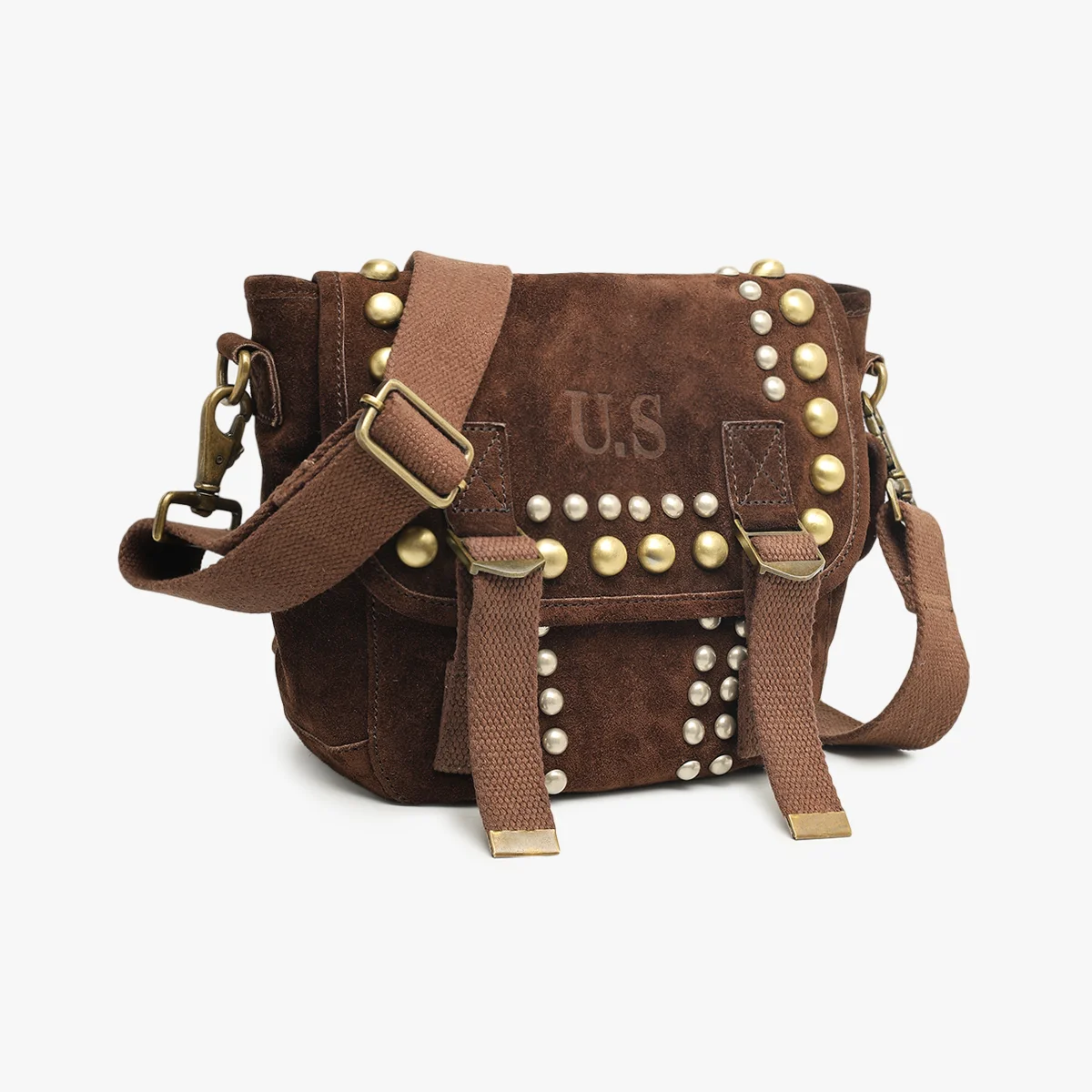 Petit cuir suède chocolat clouté