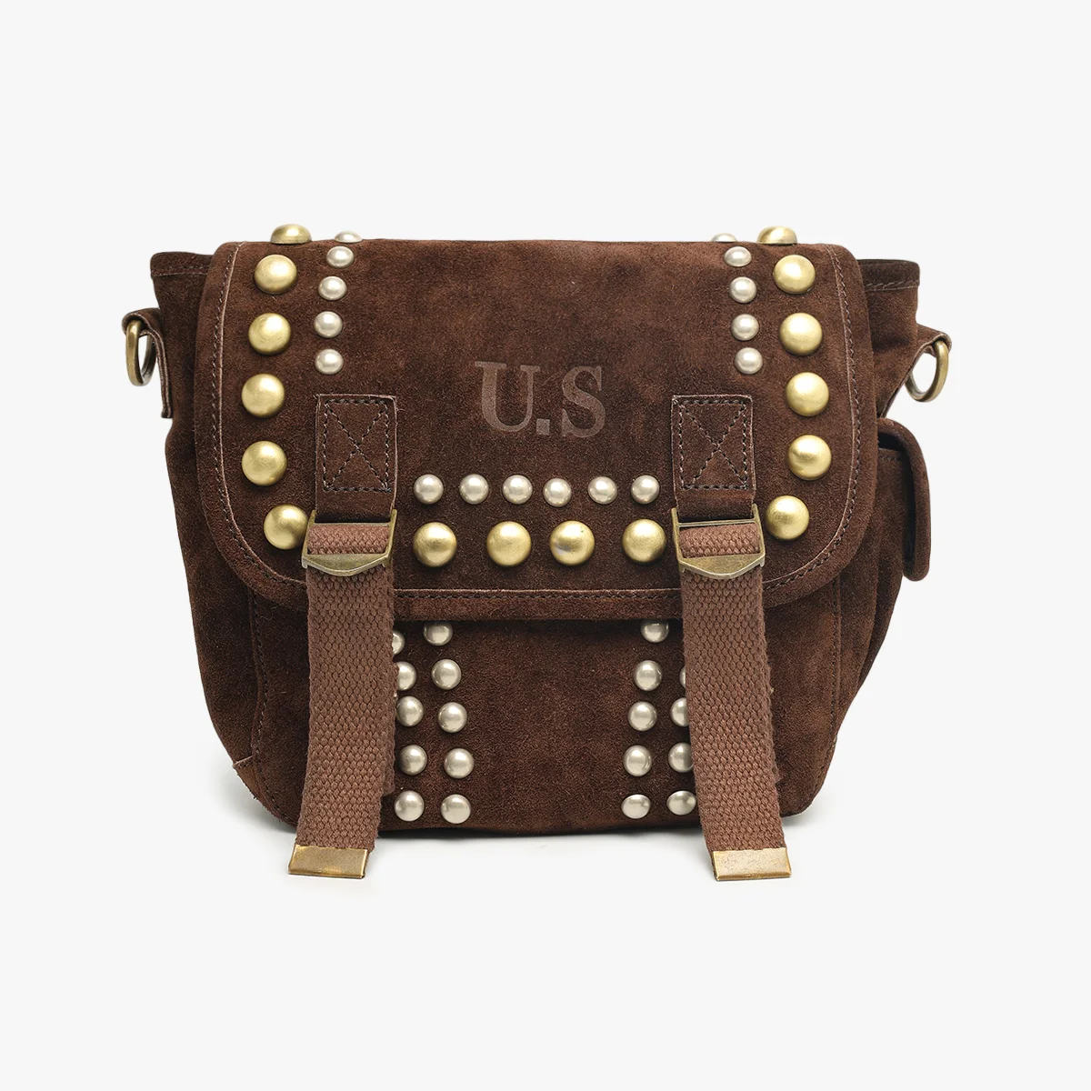 Petit cuir suède chocolat clouté