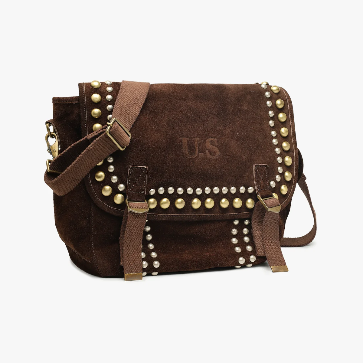 Grand cuir suèdé chocolat clouté