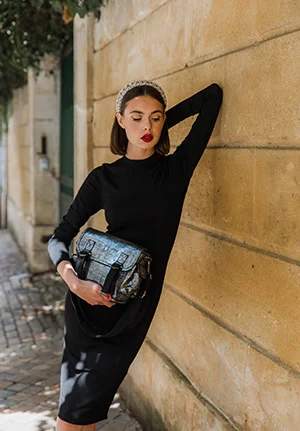 Petit cuir effet lin noir