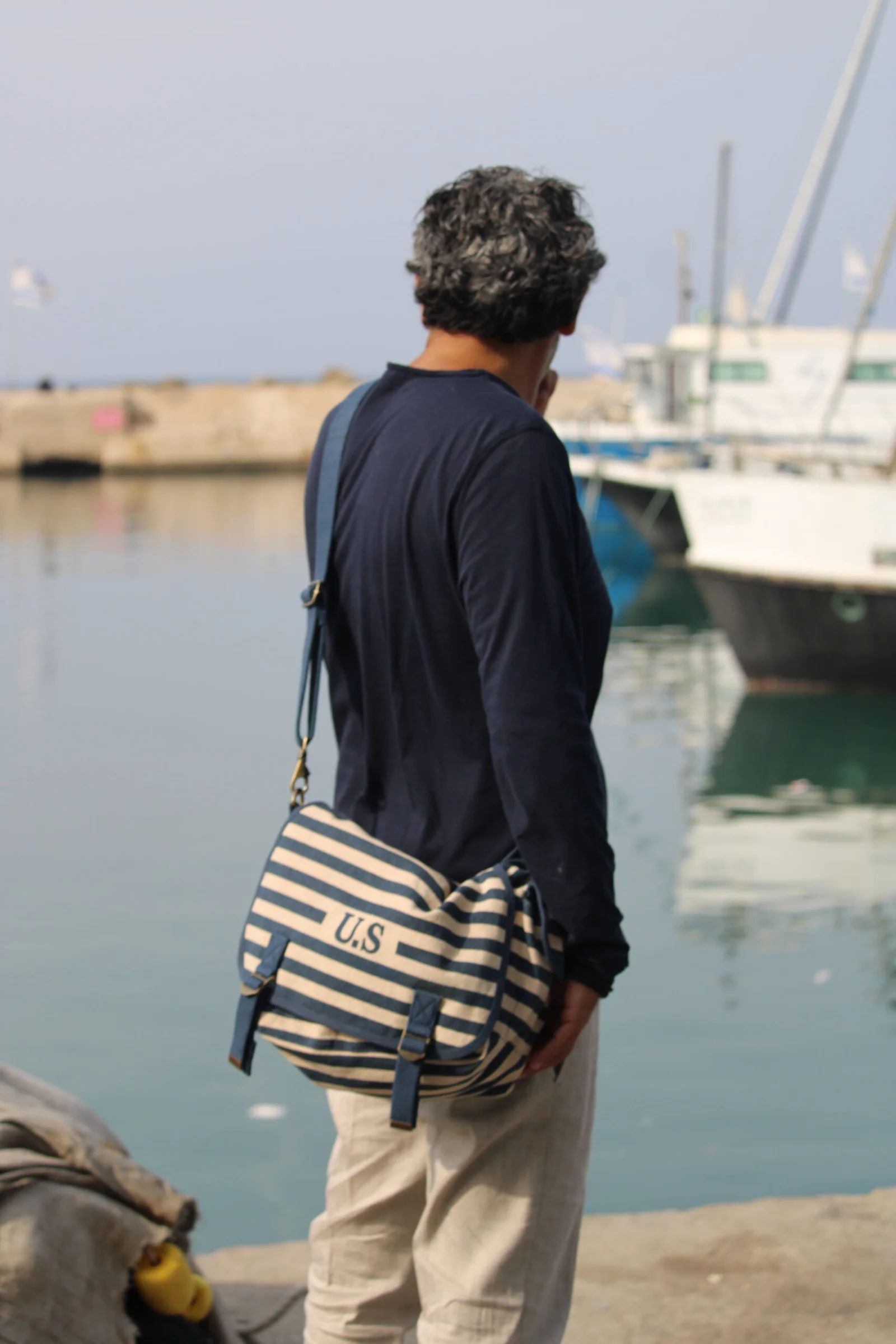 Grand toile marinière marine